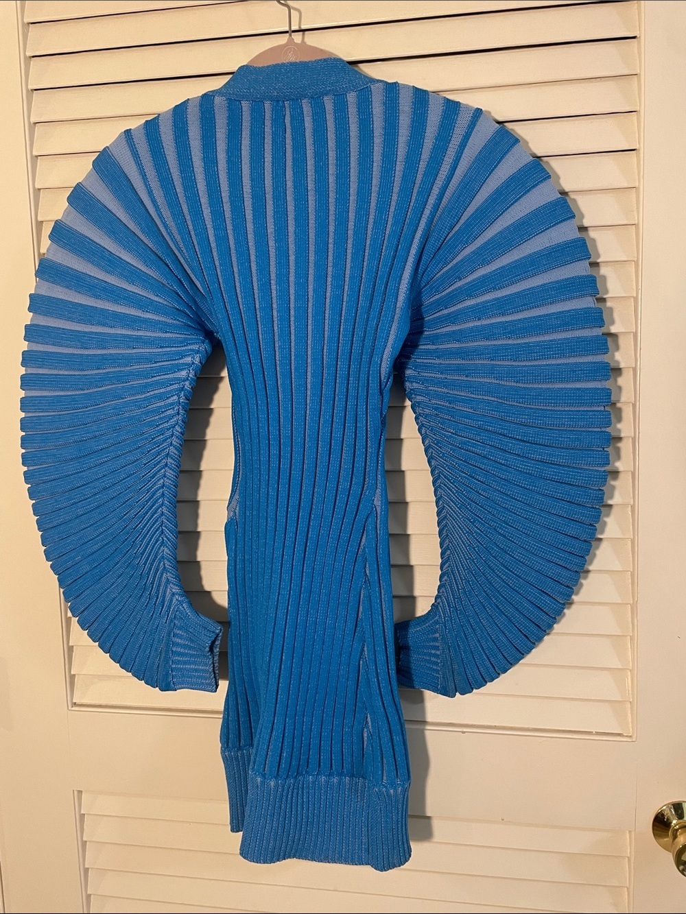 Fumi Electric Blue Sculpted 
Rib Arch Sleeve Button-Front Dress Jacket Sweater - Picture 10 of 10